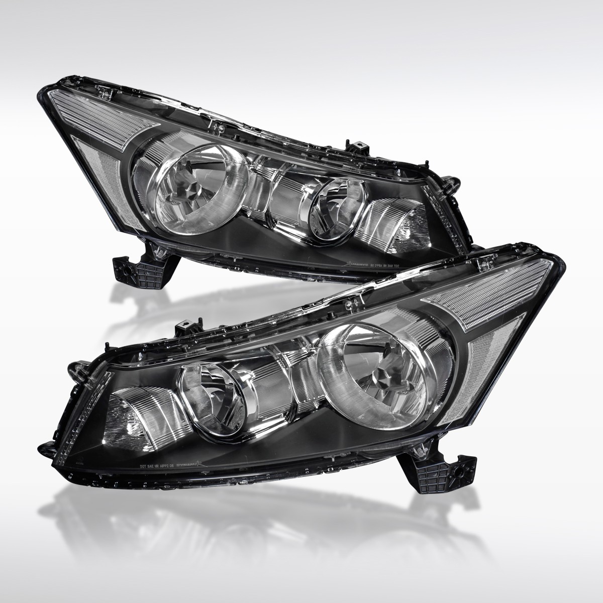 Fit 2008-2012 Honda Accord Sedan 4Dr Black Headlights Headlamps Left+Right 08-12