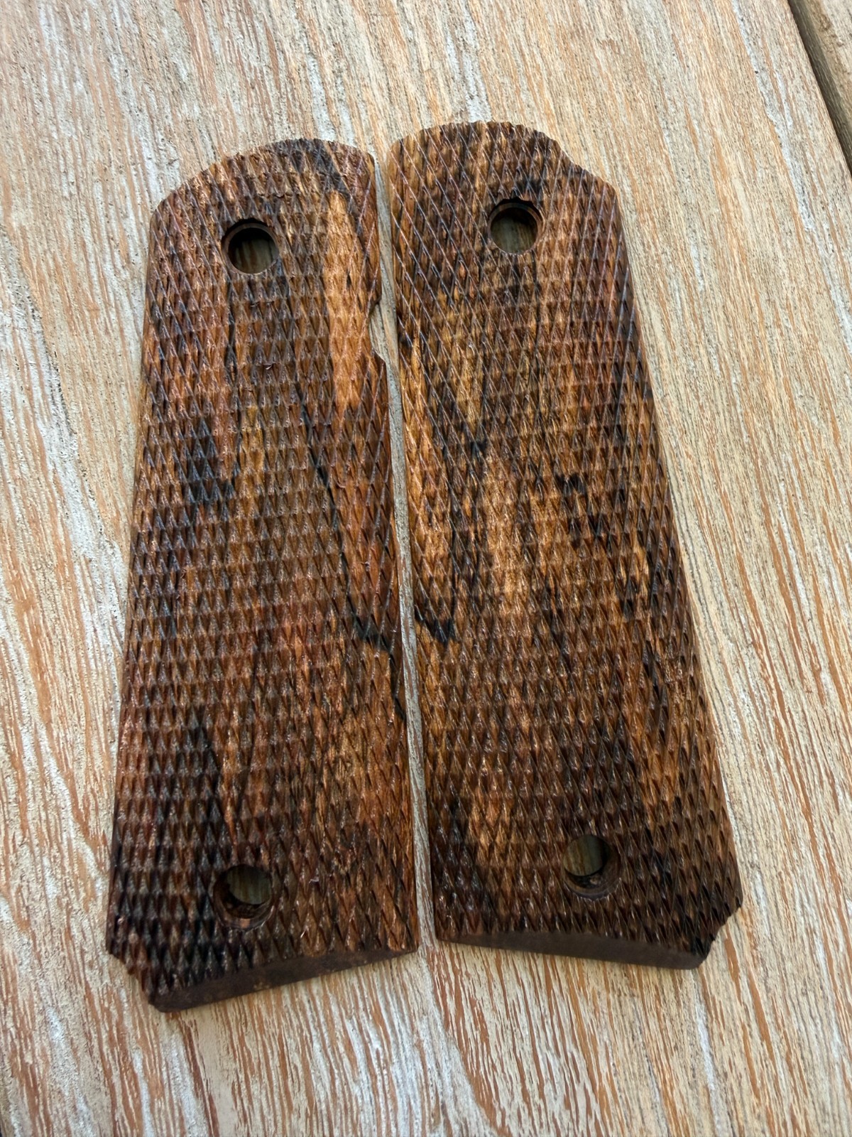1911 Exotic Batik Mango Wood Grips Government Full Size Colt - Checkered