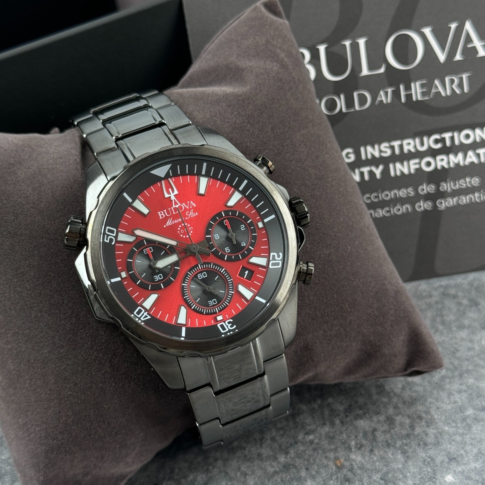 Bulova Marine Star 98B350 Men\'s Chronograph 43mm Red Dial Quartz Watch