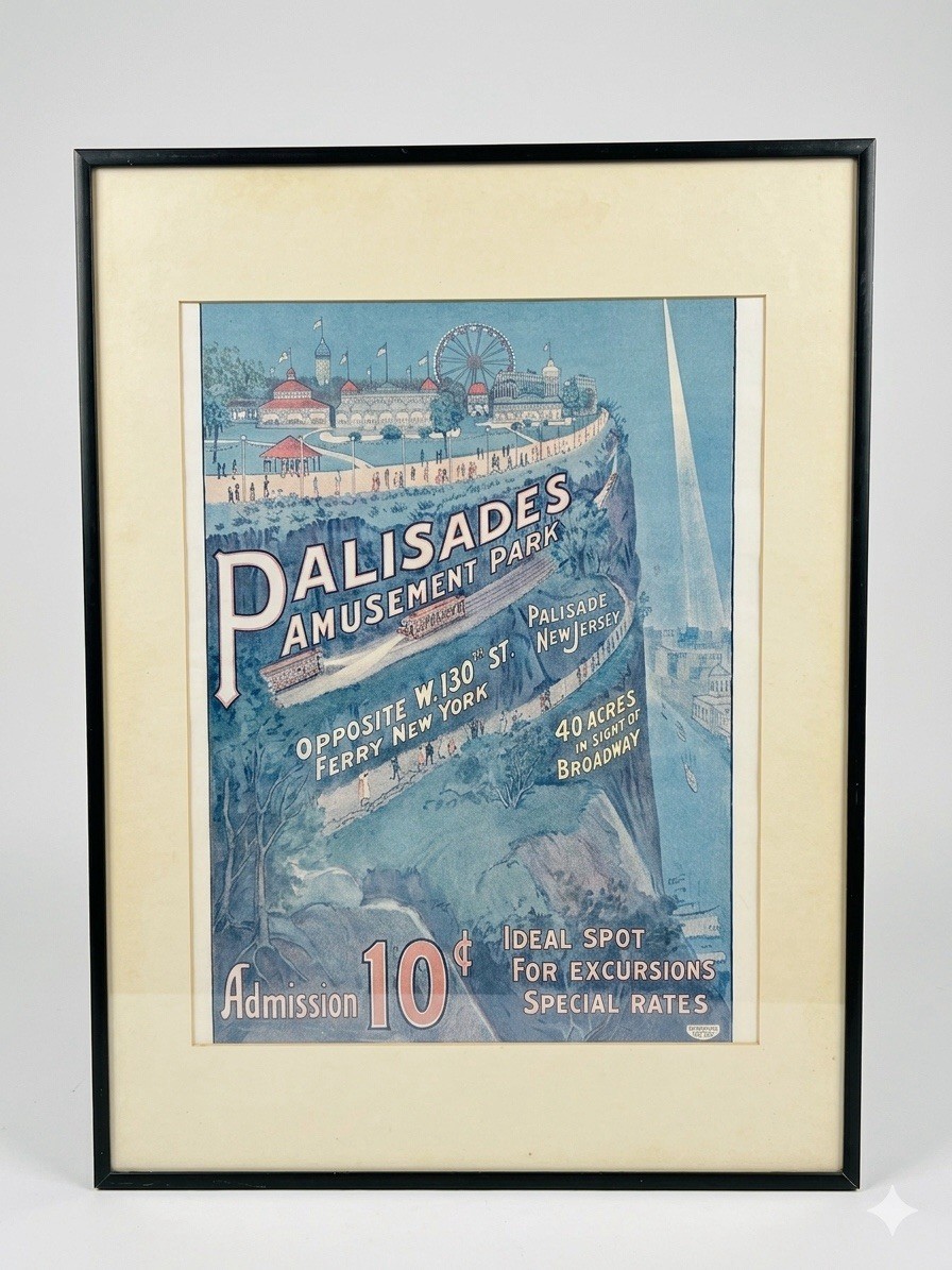 Vintage Palisades Amusement Park Poster Sascha Maurer Art NY Framed 24x18