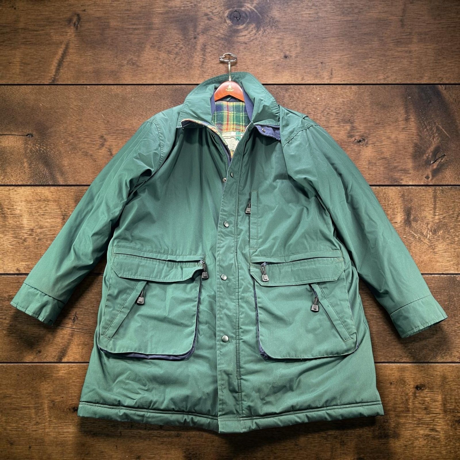 Vintage WearGuard Insulated Parka Mens L Hunter Green Fleece Lined - No Hood