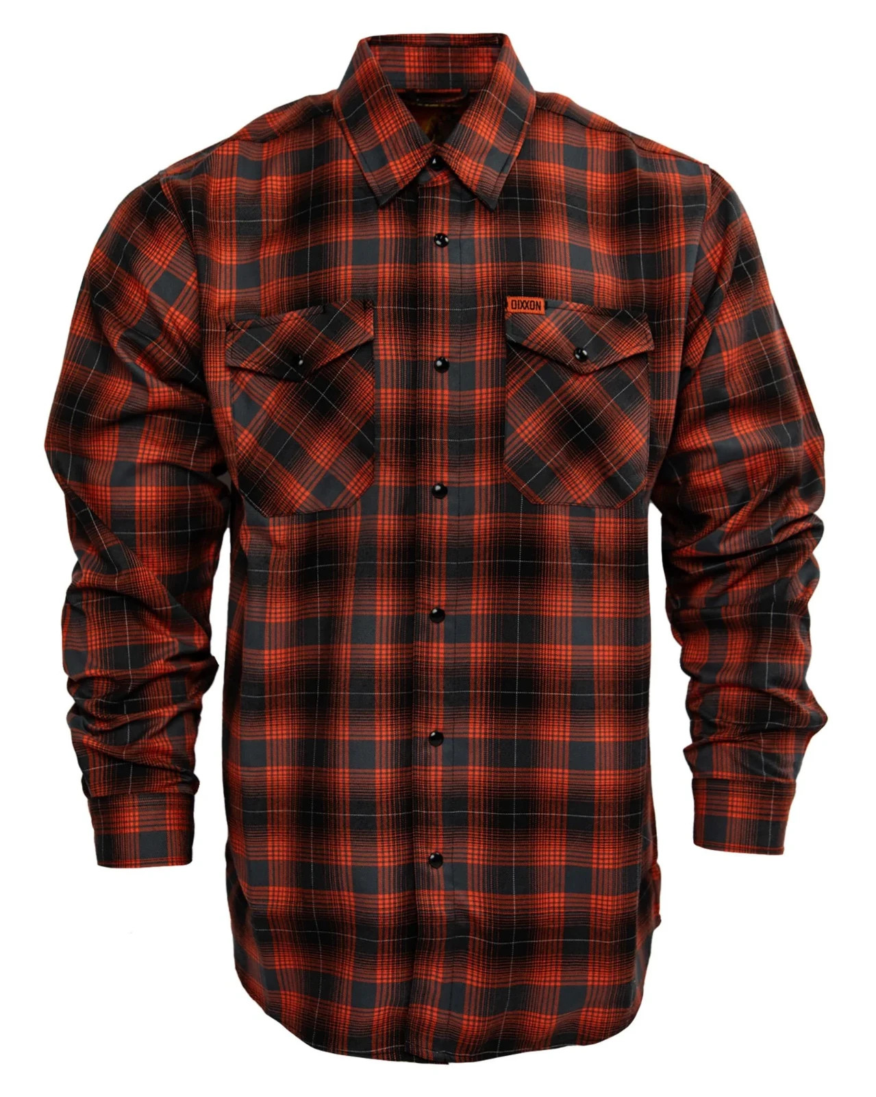 DIXXON The Flame Flannel Men\'s Orange Black Plaid Snap Front Shirt