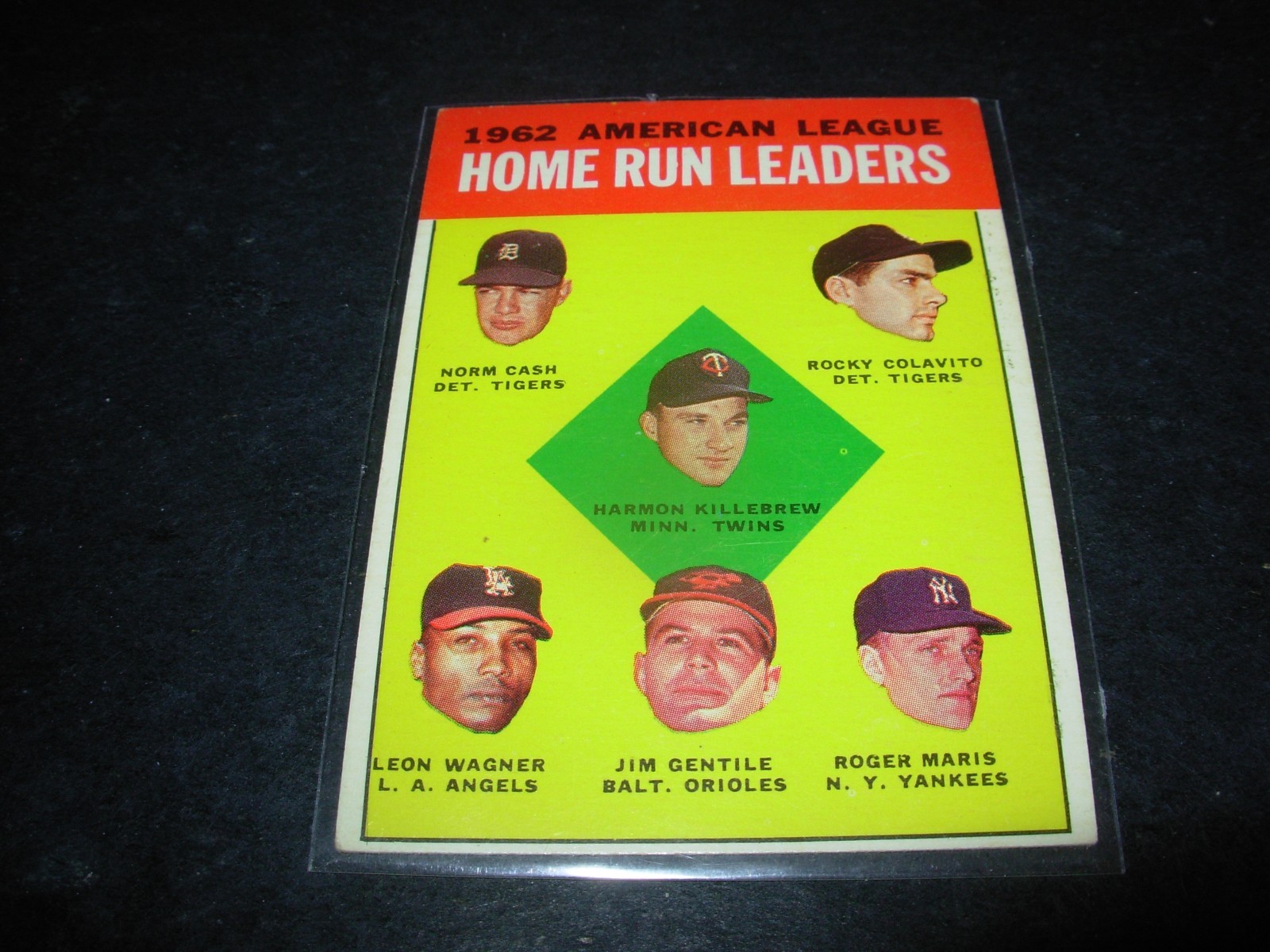 1963 Topps Baseball #4-62-AL HR Ldrs-Killebrew, Cash, Colavito, Wagner, Maris 1963 Topps Baseball #4-62-AL HR Ldrs-Killebrew, Cash, Colavito, Wagner, Maris