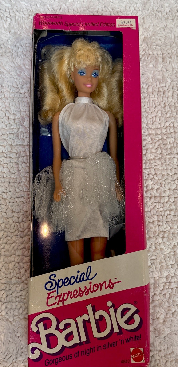 1989 Vintage Barbie Special Expressions Woolworth Doll 4842 Silver Dress NRFB