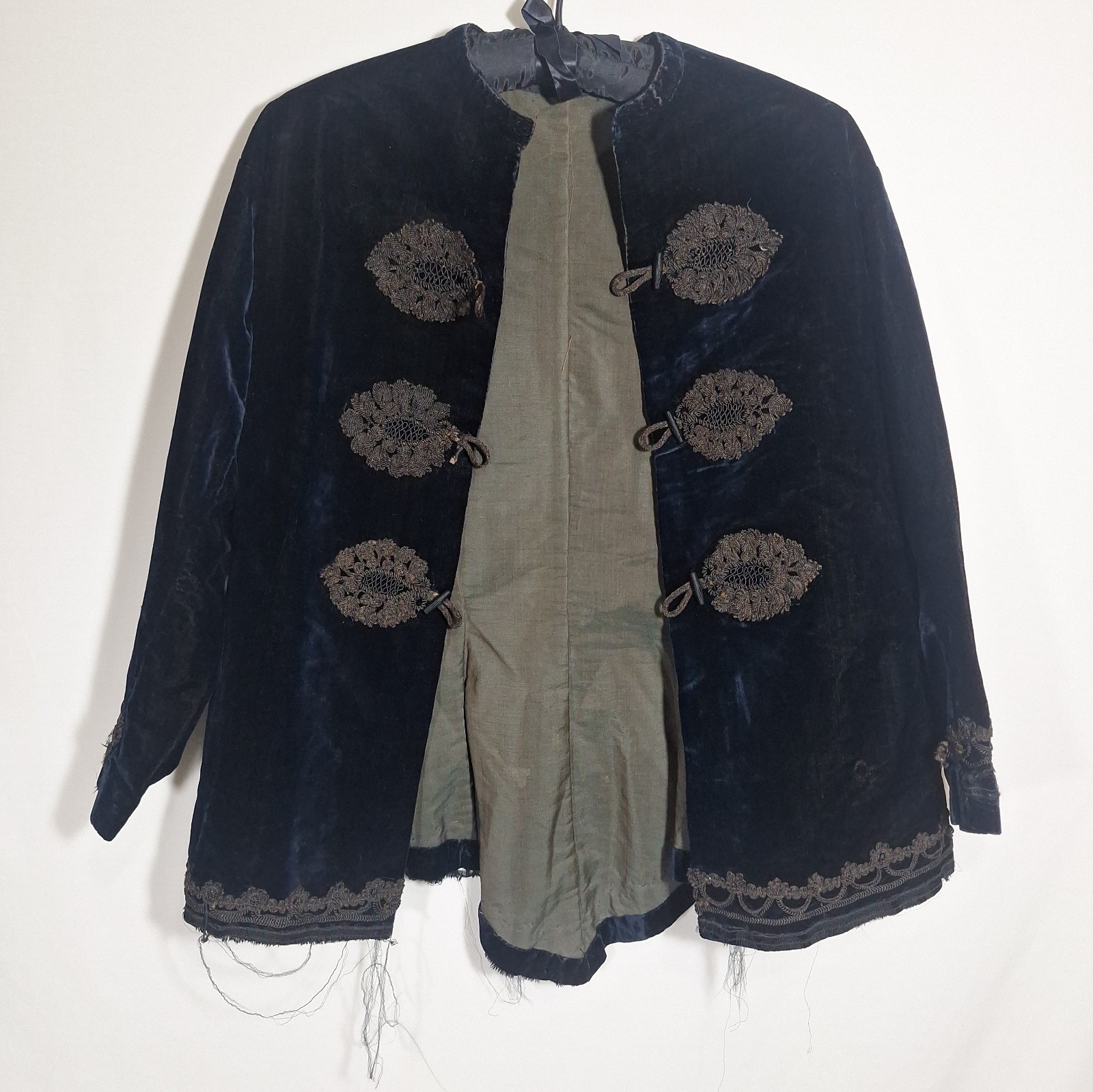Antique 1880s Late Victorian Blue Velvet Jacket Passementerie Study Piece As-Is