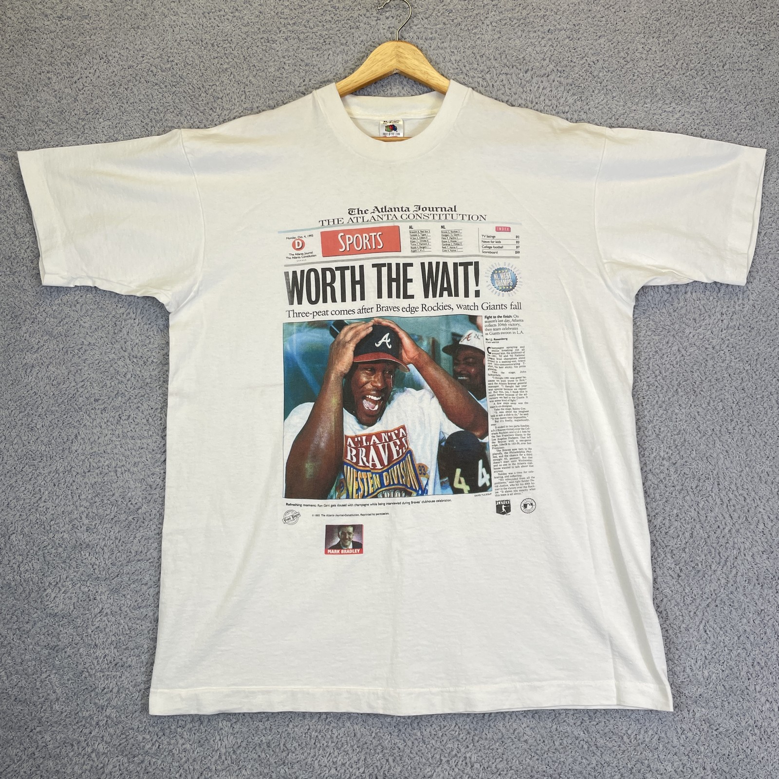 Vintage 1993 Atlanta Braves Newspaper Champs T-Shirt Men\'s XL Ron Gant Vintage 1993 Atlanta Braves Newspaper Champs T-Shirt Men\'s XL Ron Gant