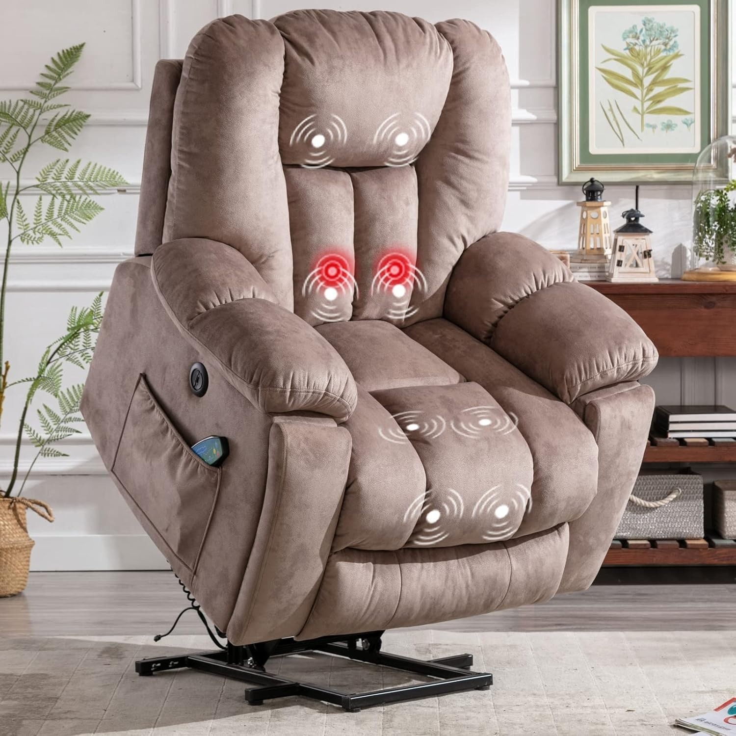 CANMOV Power Lift Recliner Chair w/Massage & Heat - 350lb Capacity  Brown