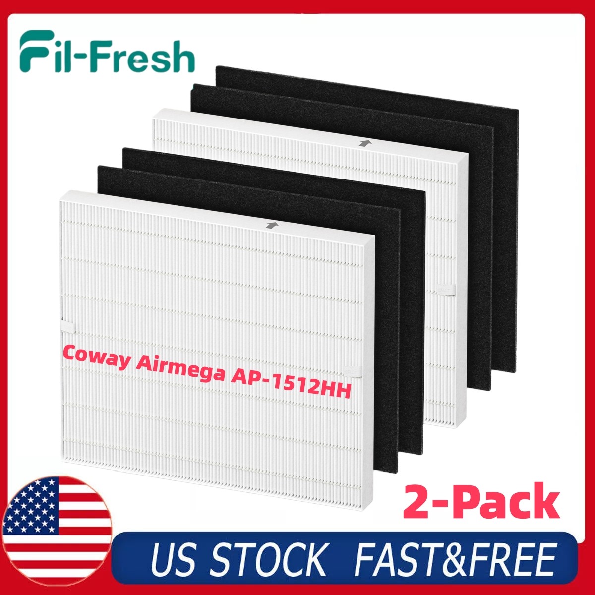 Fil-fresh HEPA Replacement Filter for Coway AP1512HH & Airmega 200M, 2-Pack
