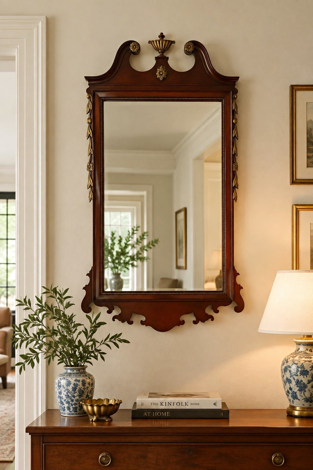 The Halle Bros. Co. Mahogany Wood American Chippendale Style Mirror