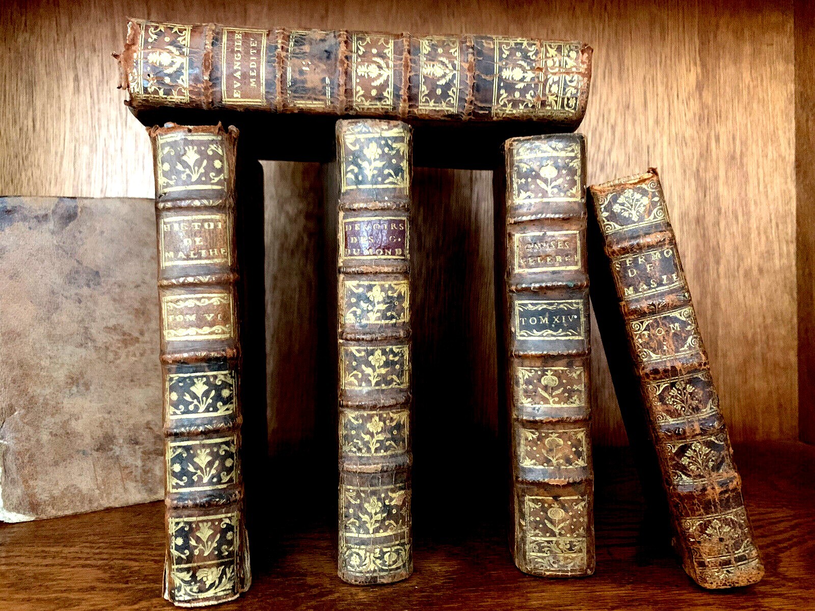 OLD BOOK Leather Antique Binding from 1700s - Literature, History, Religion Etc
