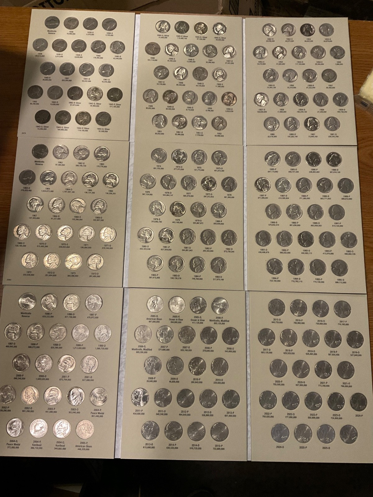Jefferson Nickels Set 1938 - 2026  in New H.E. Harris Coin Folders; Full Set