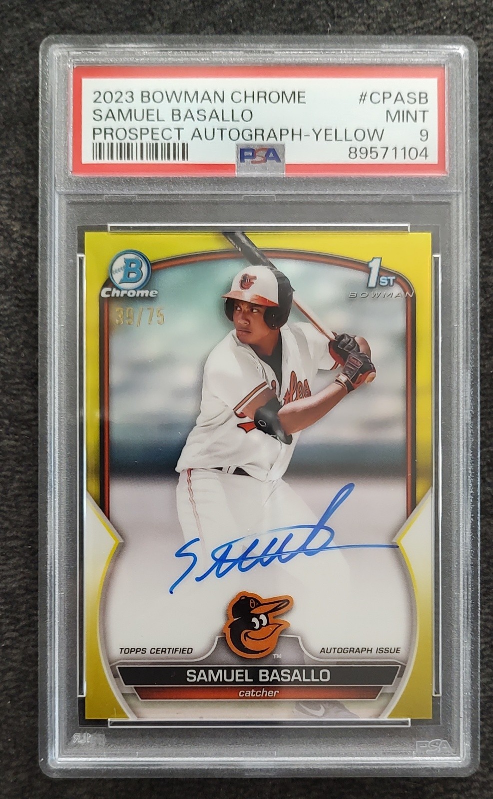 2023 Bowman Chrome - Prospect Autographs Samuel Basallo #CPA-SB Yellow Refractor 2023 Bowman Chrome - Prospect Autographs Samuel Basallo #CPA-SB Yellow Refractor