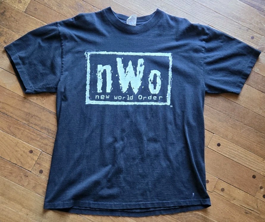 Vintage NWO Shirt Mens XL Black Plain Logo T-America Single Stitch WWF Vintage NWO Shirt Mens XL Black Plain Logo T-America Single Stitch WWF