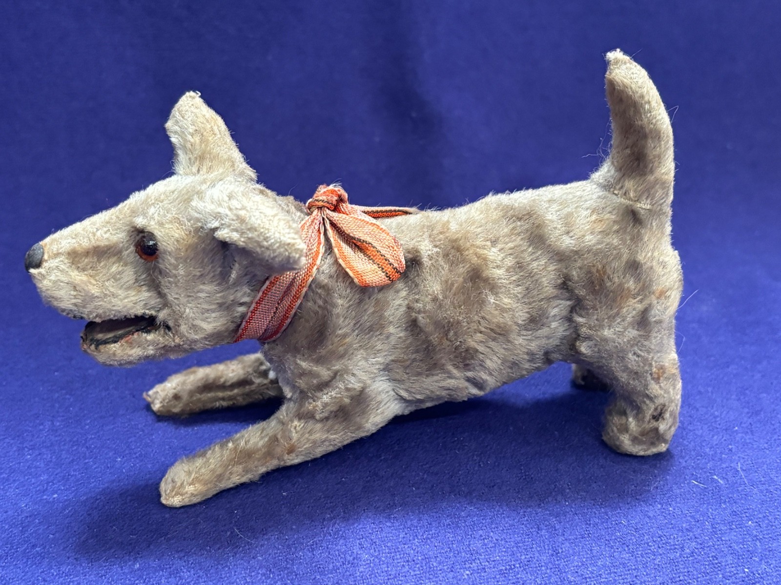 ANTIQUE GERMAN MECHANICAL SQUEAK TOY TERRIER DOG FRENCH FASHION DOLL MINIATURE