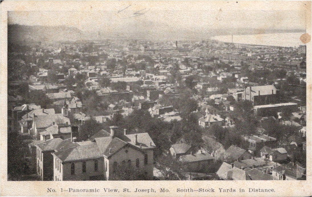 c1905 Panoramic View South Stock Yards In Distance St. Joseph Missouri Postcard