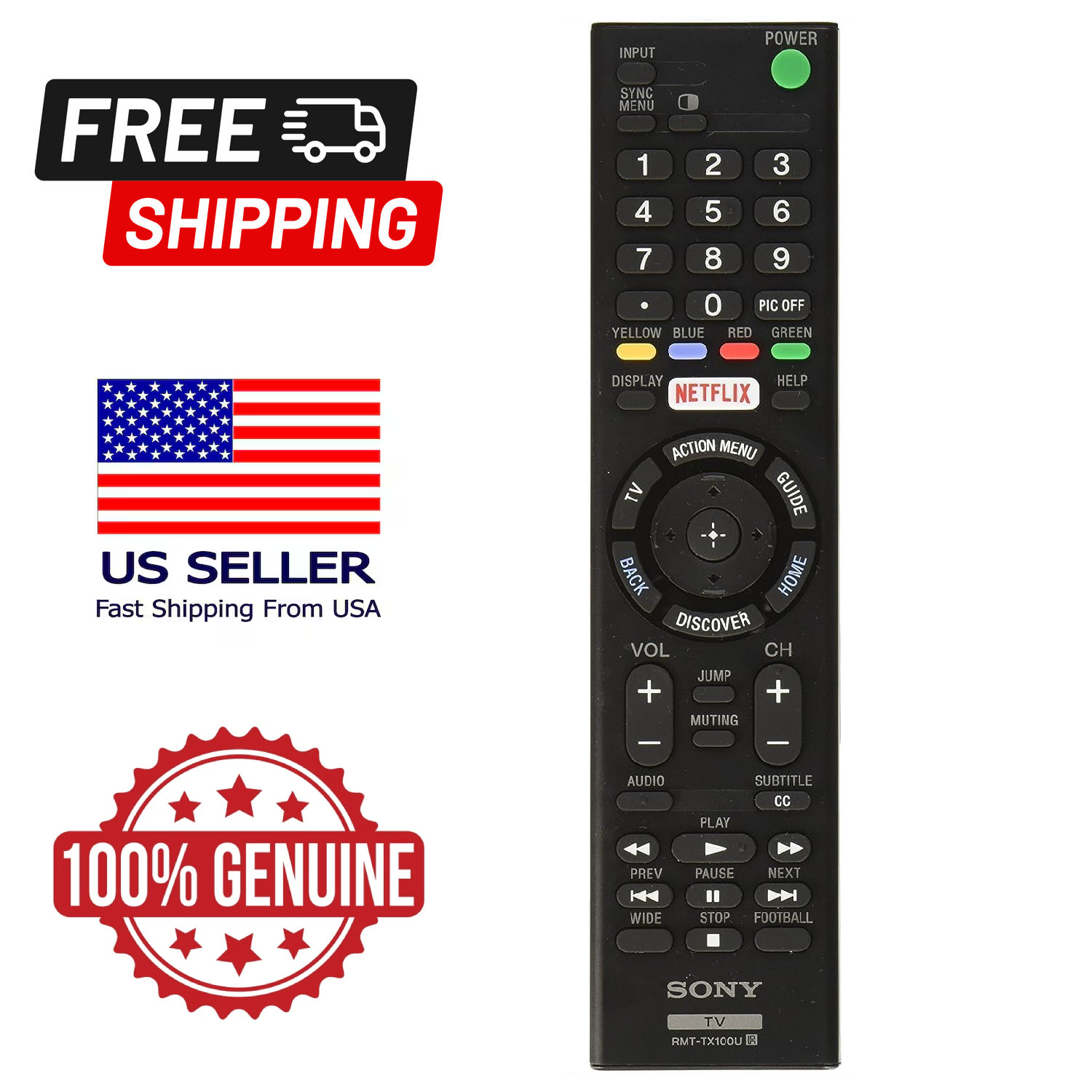 NEW Original Sony RMT-TX100U TV Remote Control Replacement Sony Smart TV Netflix