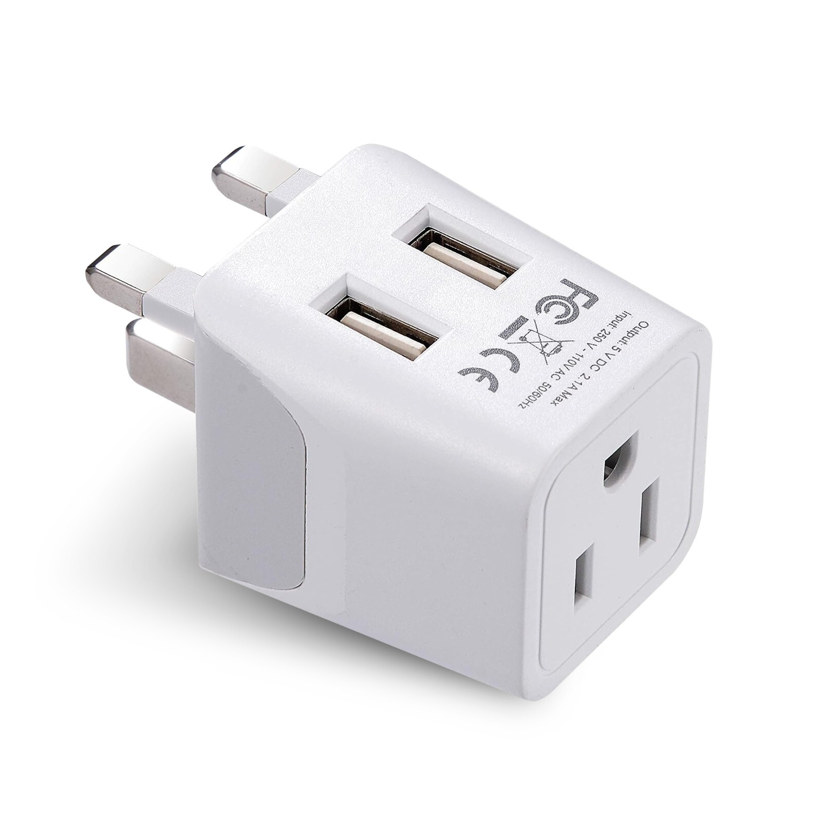 Ceptics USA to UK, Hong Kong Travel Adapter Plug - Type G - Dual USB (CTU-7) Ceptics USA to UK, Hong Kong Travel Adapter Plug - Type G - Dual USB (CTU-7)