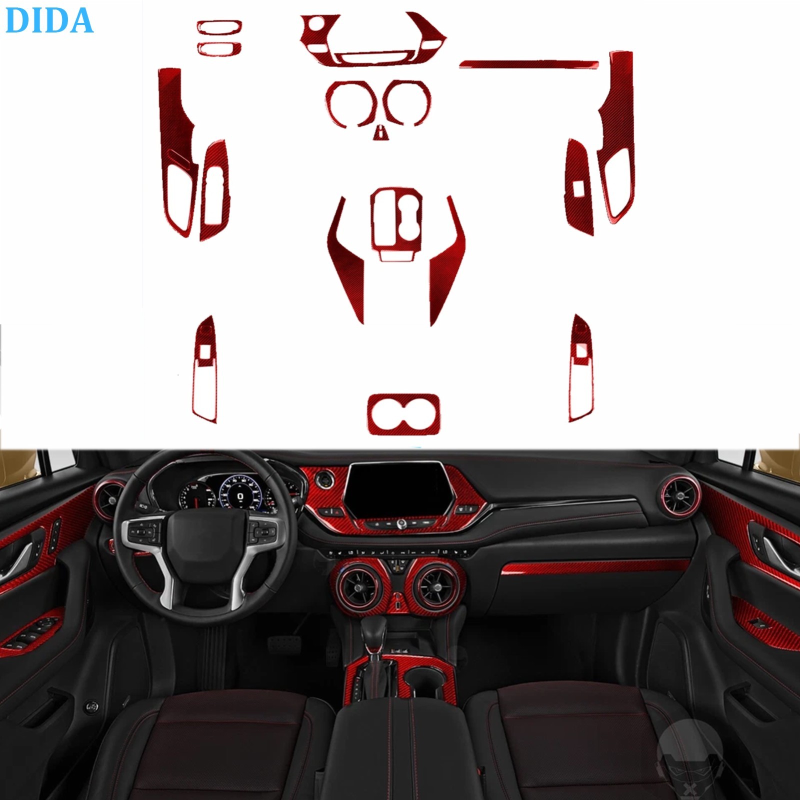 For Chevrolet Blazer 19-25 19Pcs Red Carbon Fiber Kits Full Interior Cover Trim