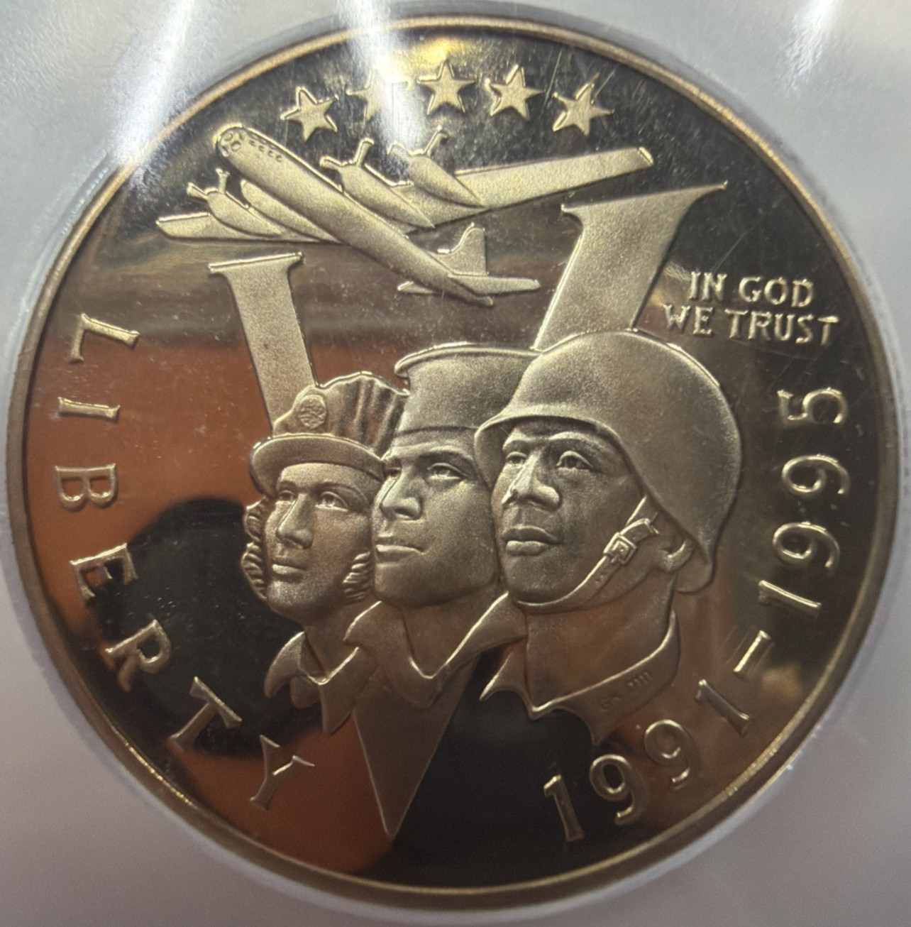 1991-1995 World War II Commemorative Half Dollar ICG PR70 DCAM Perfect COBM-8128