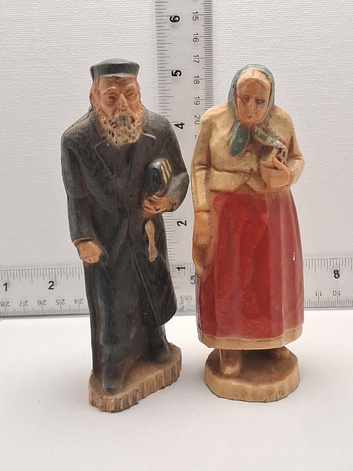 Vintage Syroco Wood Jewish Judaica Figurines Pair Bubbe Zayde Rabbi Wife 1930's Vintage Syroco Wood Jewish Judaica Figurines Pair Bubbe Zayde Rabbi Wife 1930's