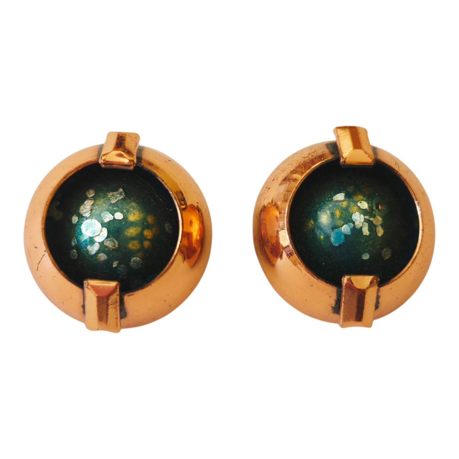 Vintage Matisse MCM Speckled Blue Green Atomic Clip Earrings Modernist 1\