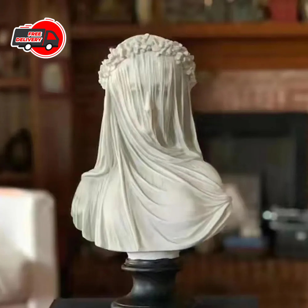 Abstract Veiled Maiden Bust Statue White Retro Resin Sculpture Mysterious