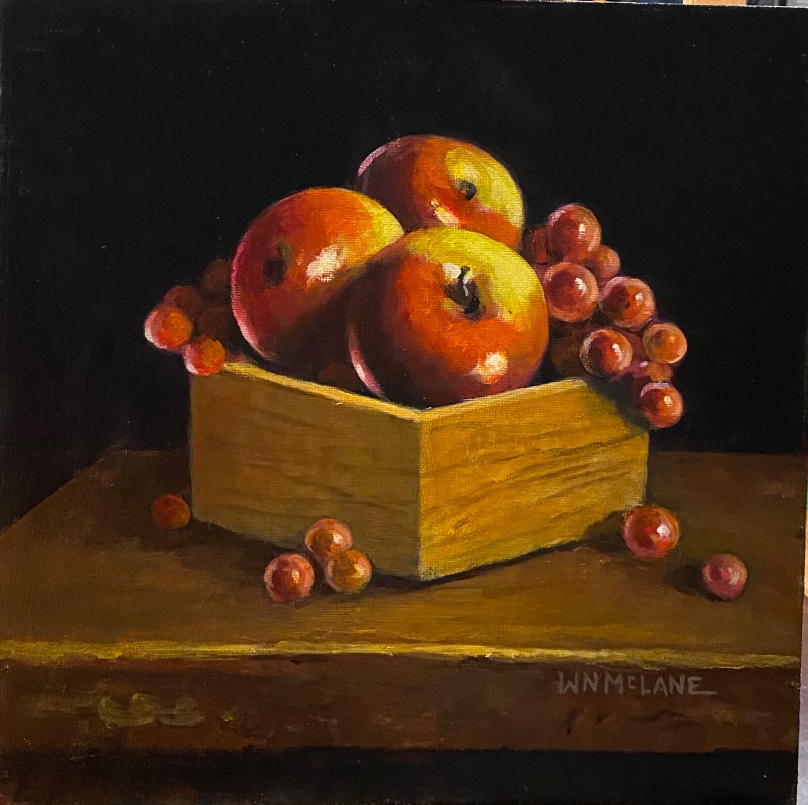 Original Oil Painting Impressionist Still Life New Red Apples Grapes 12”x 12”