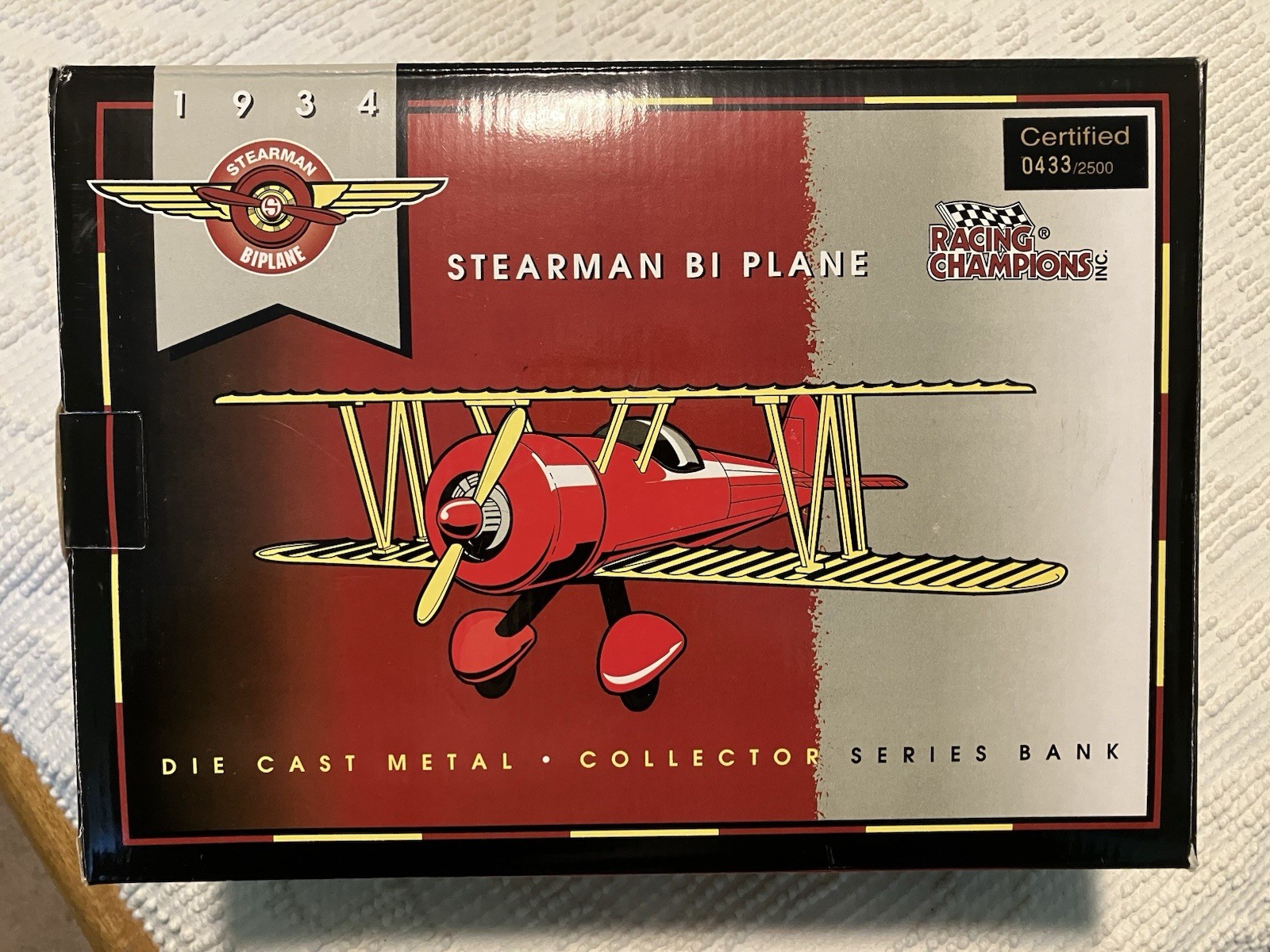 LIBERTY CLASSICS 1934 STEARMAN BI PLANE DIE CAST METAL COIN BANK - NIB