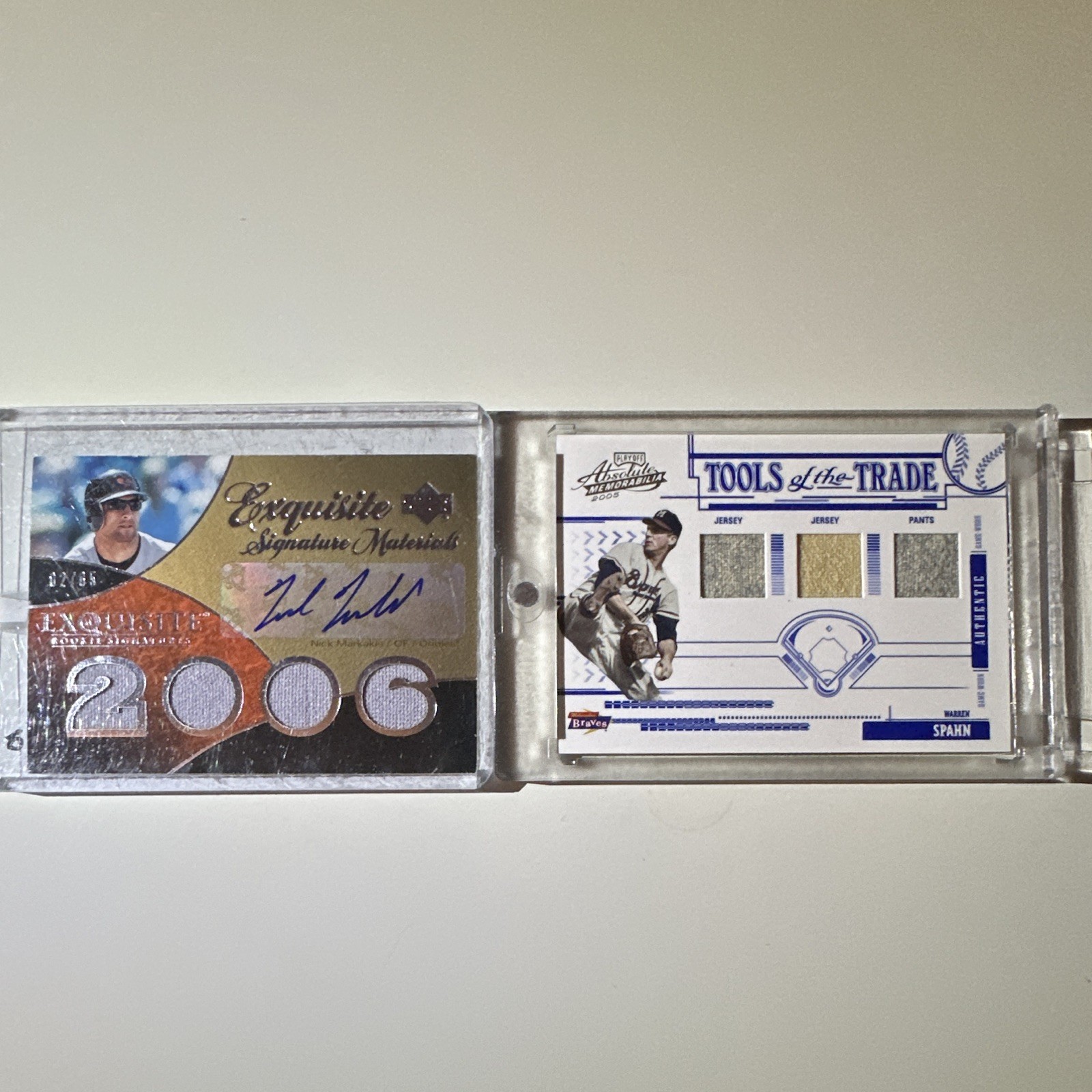 Upper Deck 2007 Exquisite Markakis Auto /85 + 2005 Absolute Spahn Mem /85 Upper Deck 2007 Exquisite Markakis Auto /85 + 2005 Absolute Spahn Mem /85