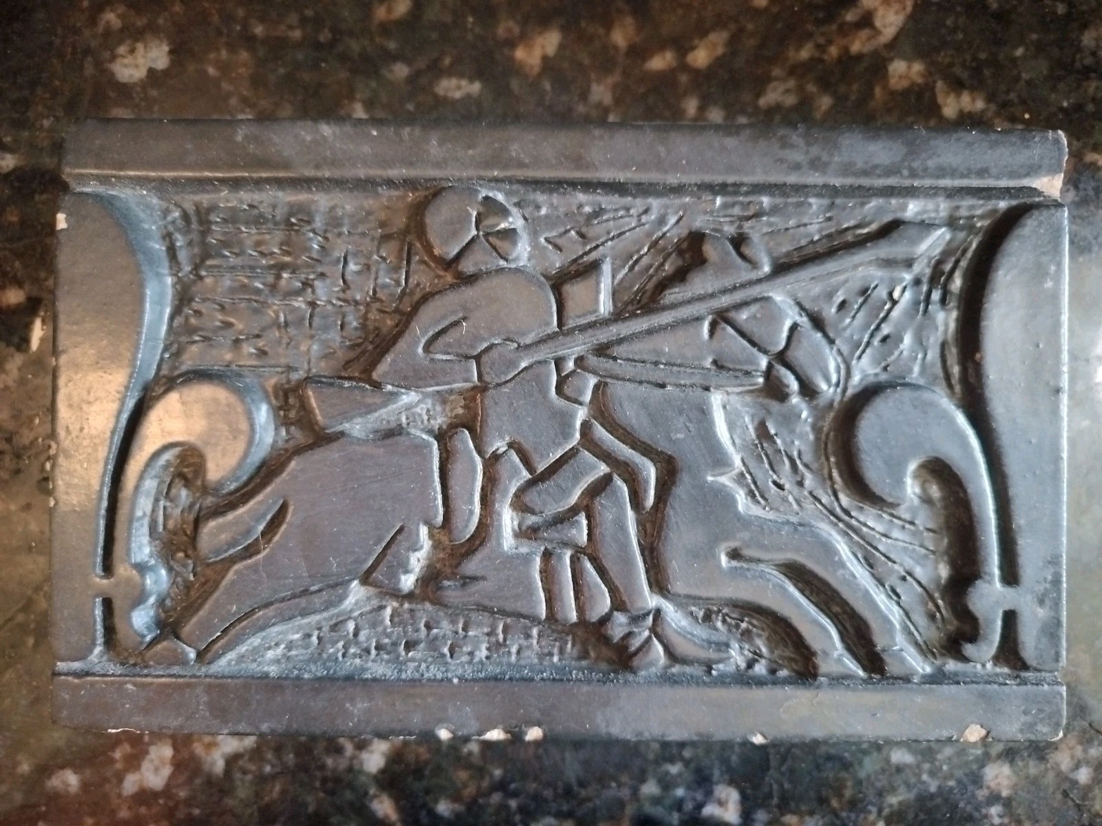 Antique The Stark Brick Co Canton Ohio Horse Rider Joust Joan Ark Brick Tile B1f