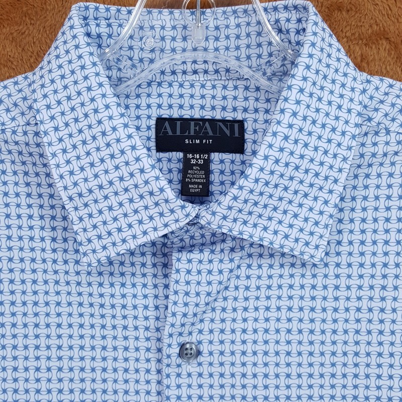 ALFANI Dress Shirt Mens Size 16 16.5 32 33 Blue Neat Geo Slim Fit Stretch ALFANI Dress Shirt Mens Size 16 16.5 32 33 Blue Neat Geo Slim Fit Stretch