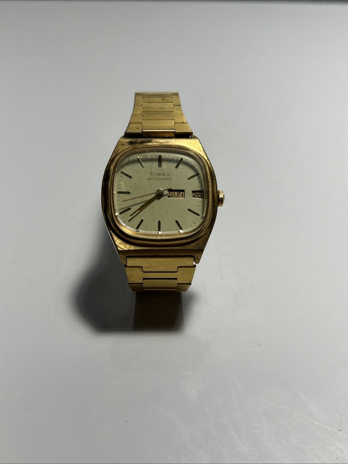 Timex Automatic Day-Date Men\'s Watch Vintage 1970s Gold Tone Used Working Great Timex Automatic Day-Date Men\'s Watch Vintage 1970s Gold Tone Used Working Great