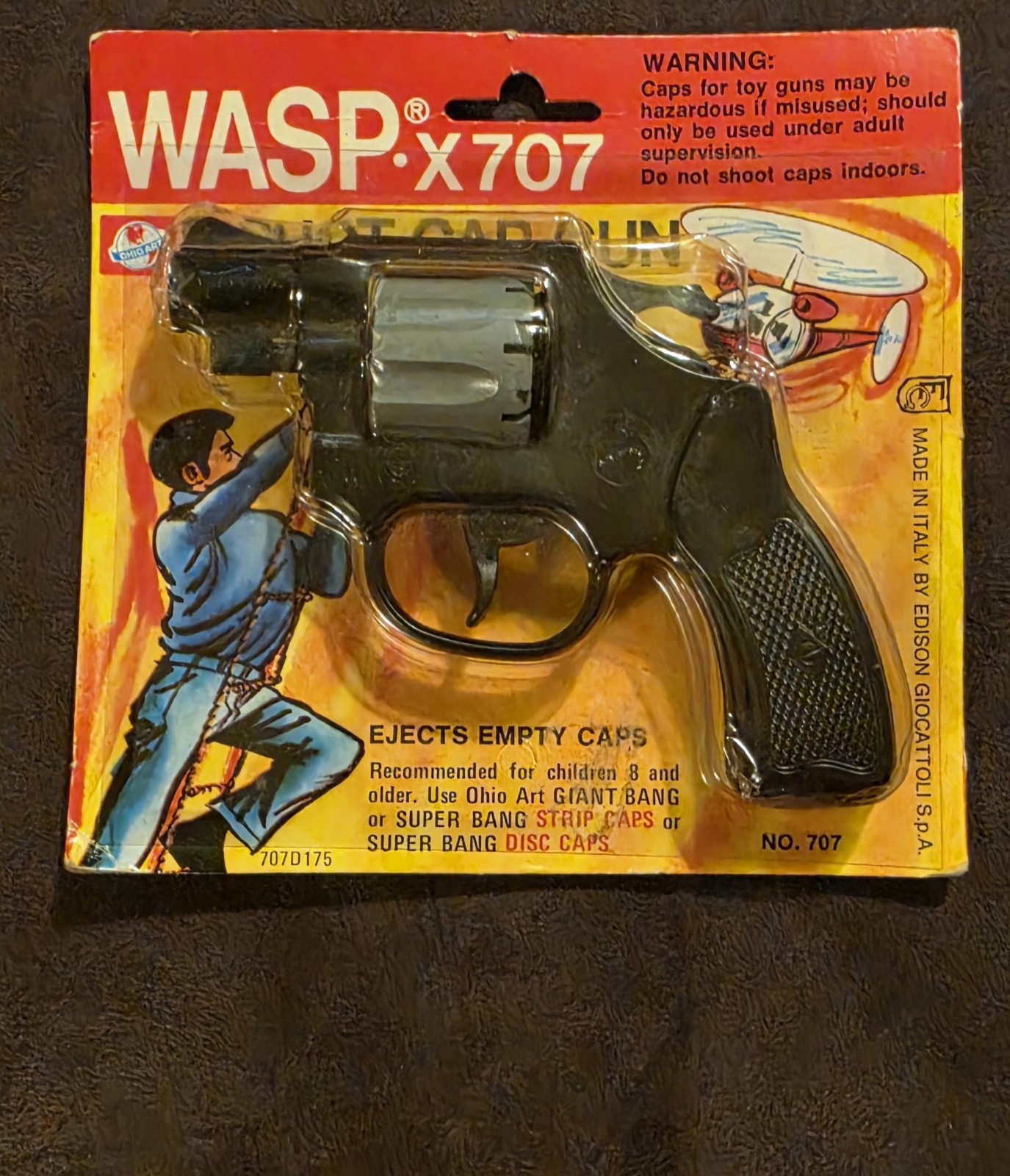 Vtg NOS 1960s WASP X707 8 Shot Cap GunToy By Edison Giocattoli Cap Made Italy 