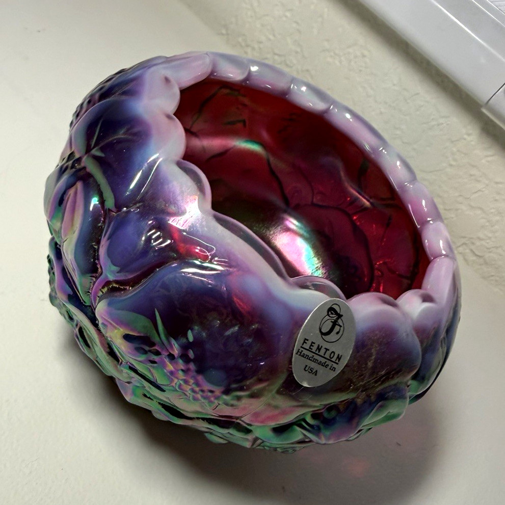 Fenton Plum Iridescent Carnival Glass Rose Bowl Fenton Plum Iridescent Carnival Glass Rose Bowl