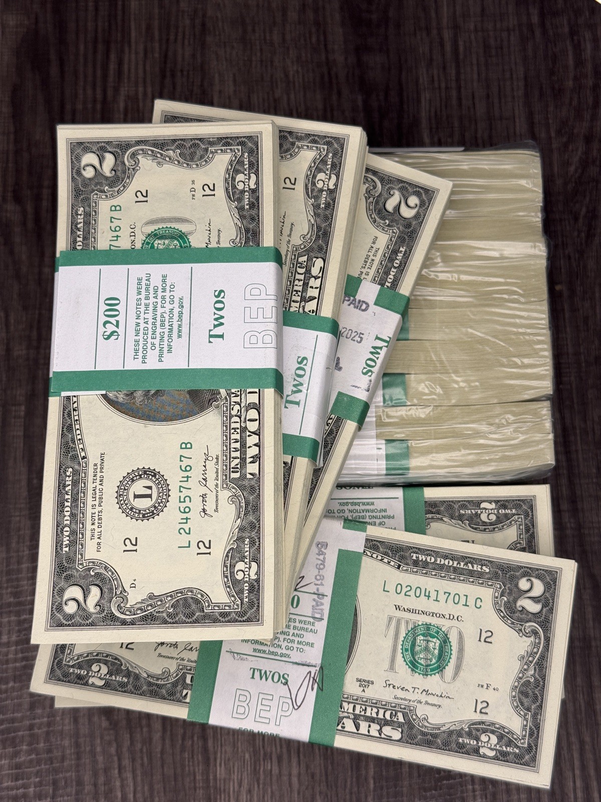 ONE STACK of 2017A TWO DOLLAR $2 Notes CRISP UNCIRCULATED BEP PACK from BRICK