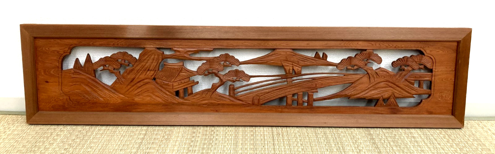 Elegant Japanese Antique Ranma Wood Carving Pine Tree and bridge Vintage Re0238 Elegant Japanese Antique Ranma Wood Carving Pine Tree and bridge Vintage Re0238