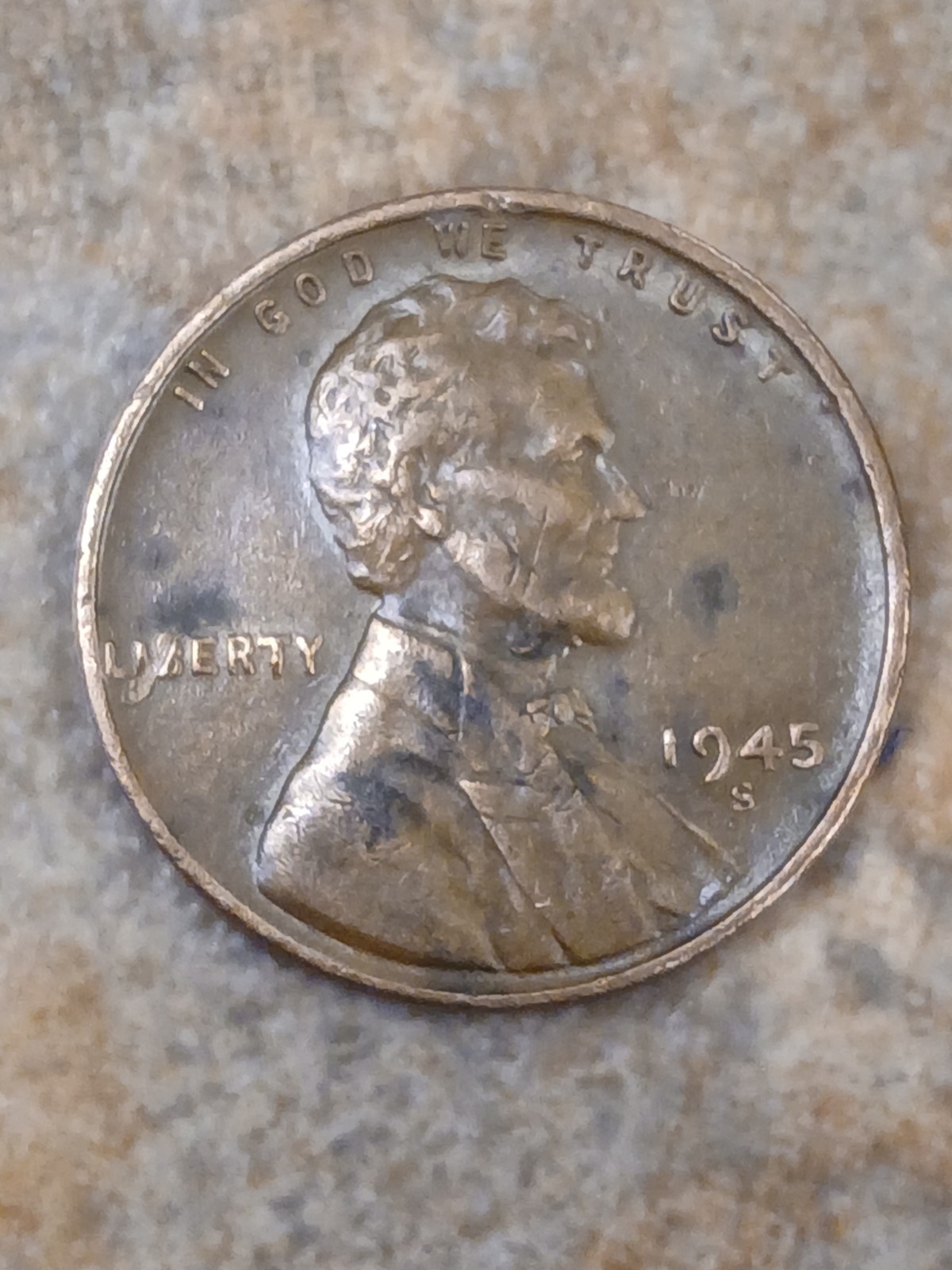 Rare 1945-S Lincoln Wheat Penny with Marred Liberty Error 