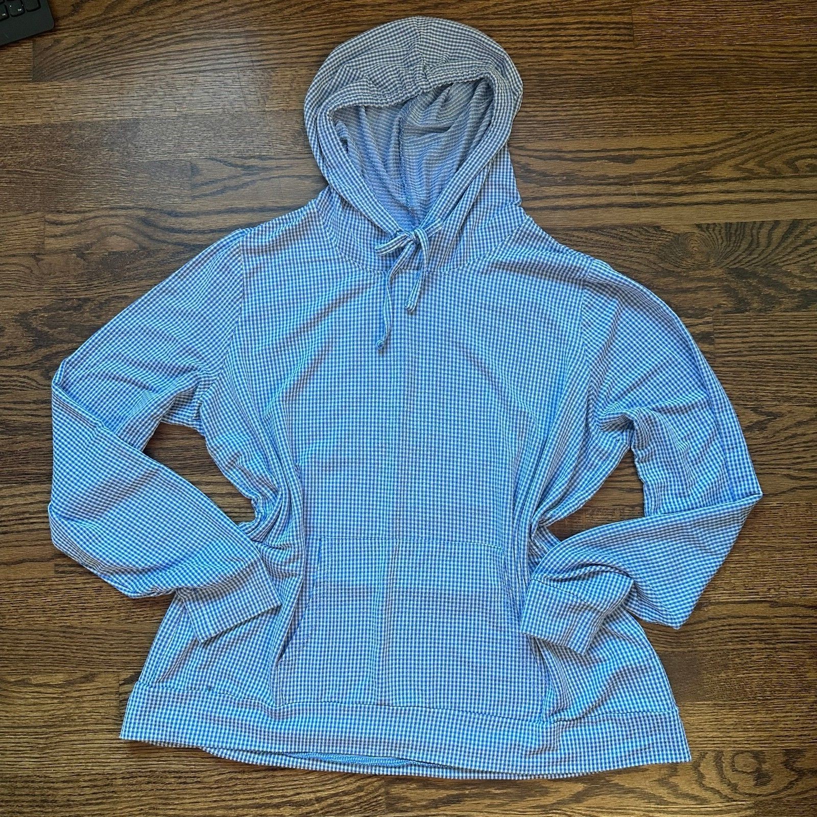 Weatherproof Vintage Women\'s Blue Gingham Hoodie Pullover Lightweight Size L Weatherproof Vintage Women\'s Blue Gingham Hoodie Pullover Lightweight Size L