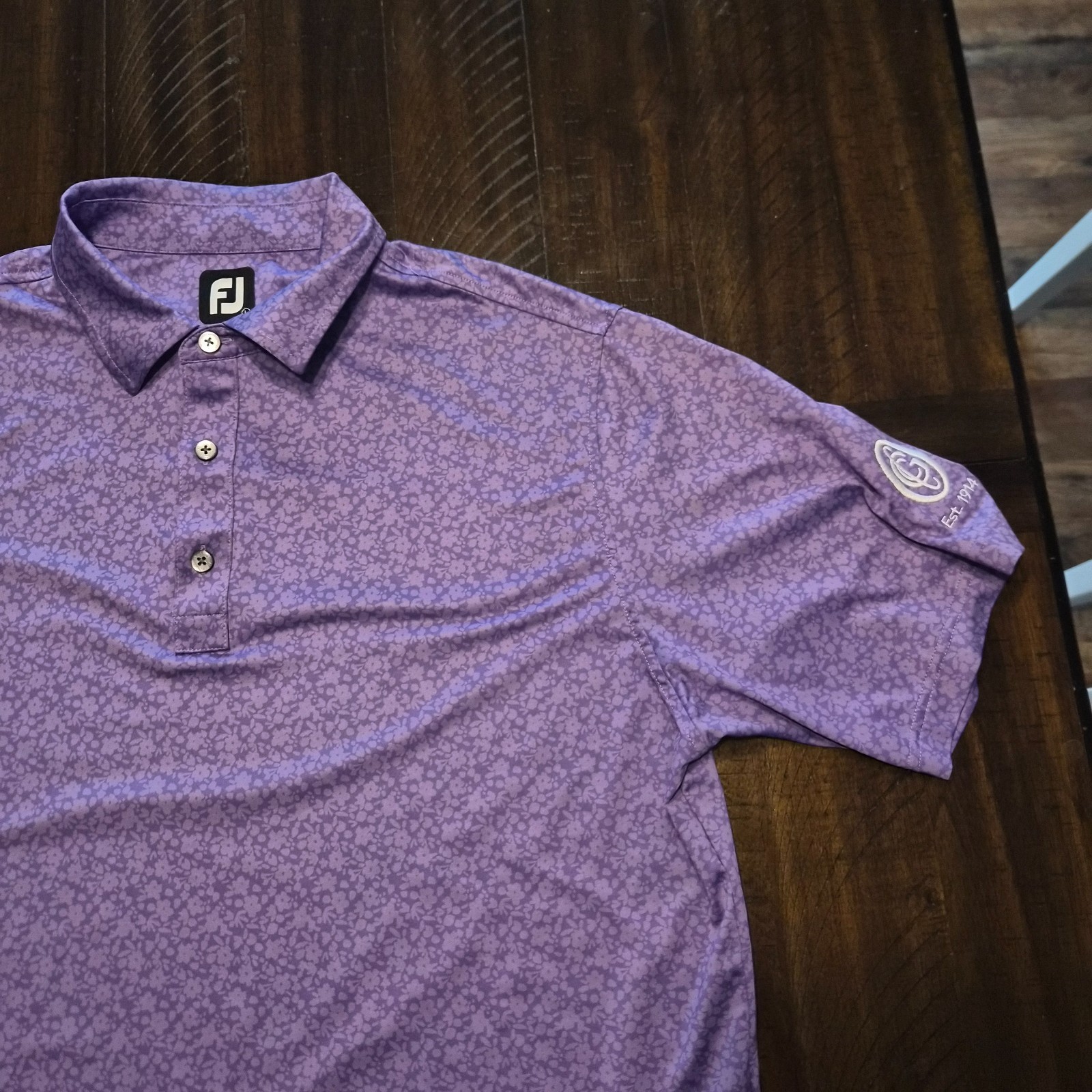 FootJoy Mens Purple Floral AOP Performance Golf Polo Shirt Size Large G918