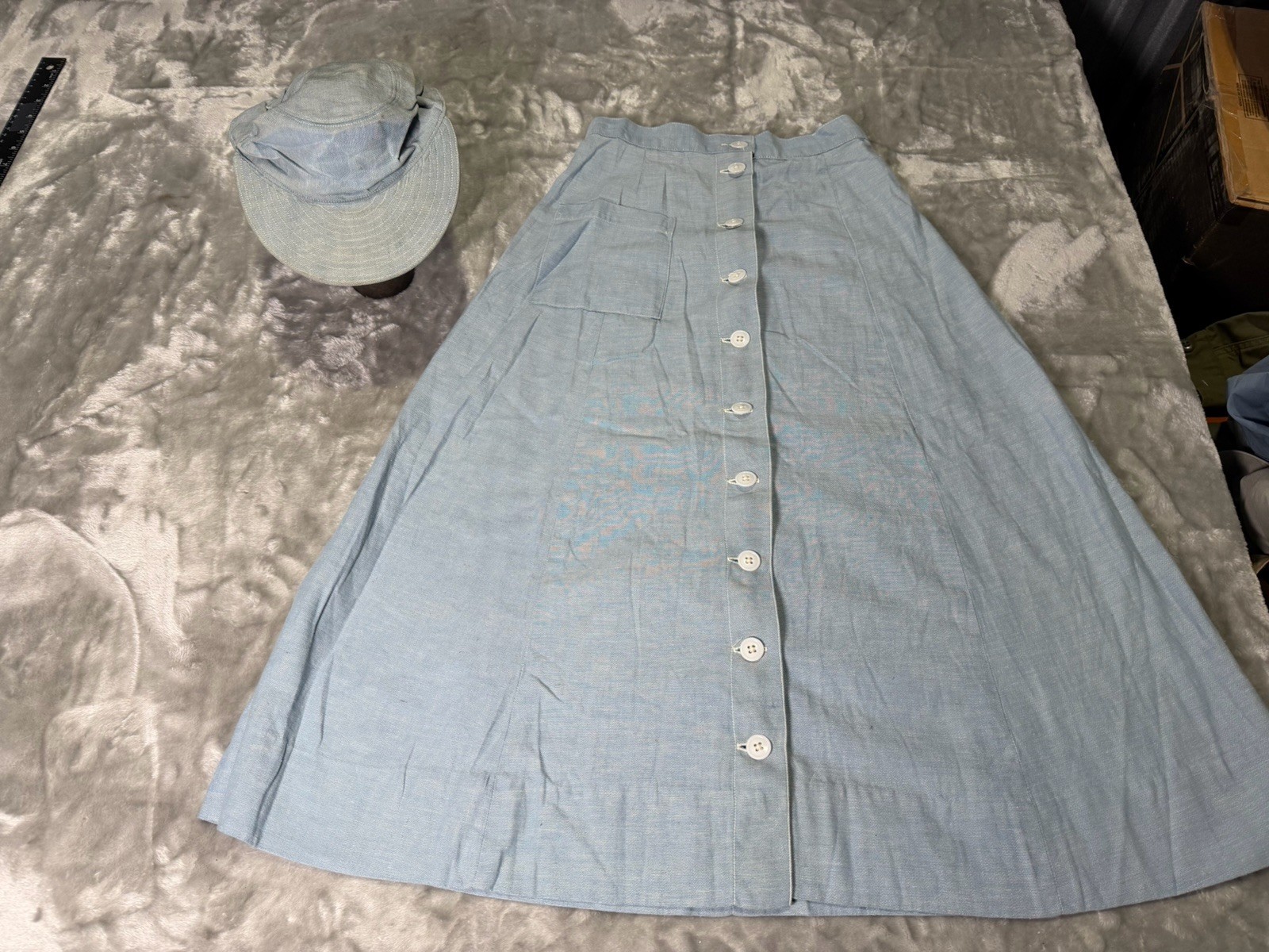 Korean War Denim Chambray Exercise Skirt & Hat / Cap Women’s Rare Scarce Korean War Denim Chambray Exercise Skirt & Hat / Cap Women’s Rare Scarce