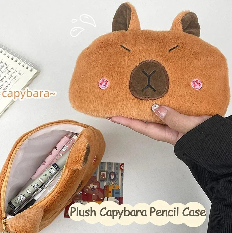 1 pc Cute Capybara Plush Pencil Case – Large Capacity Pen & Cosmetic Pouch