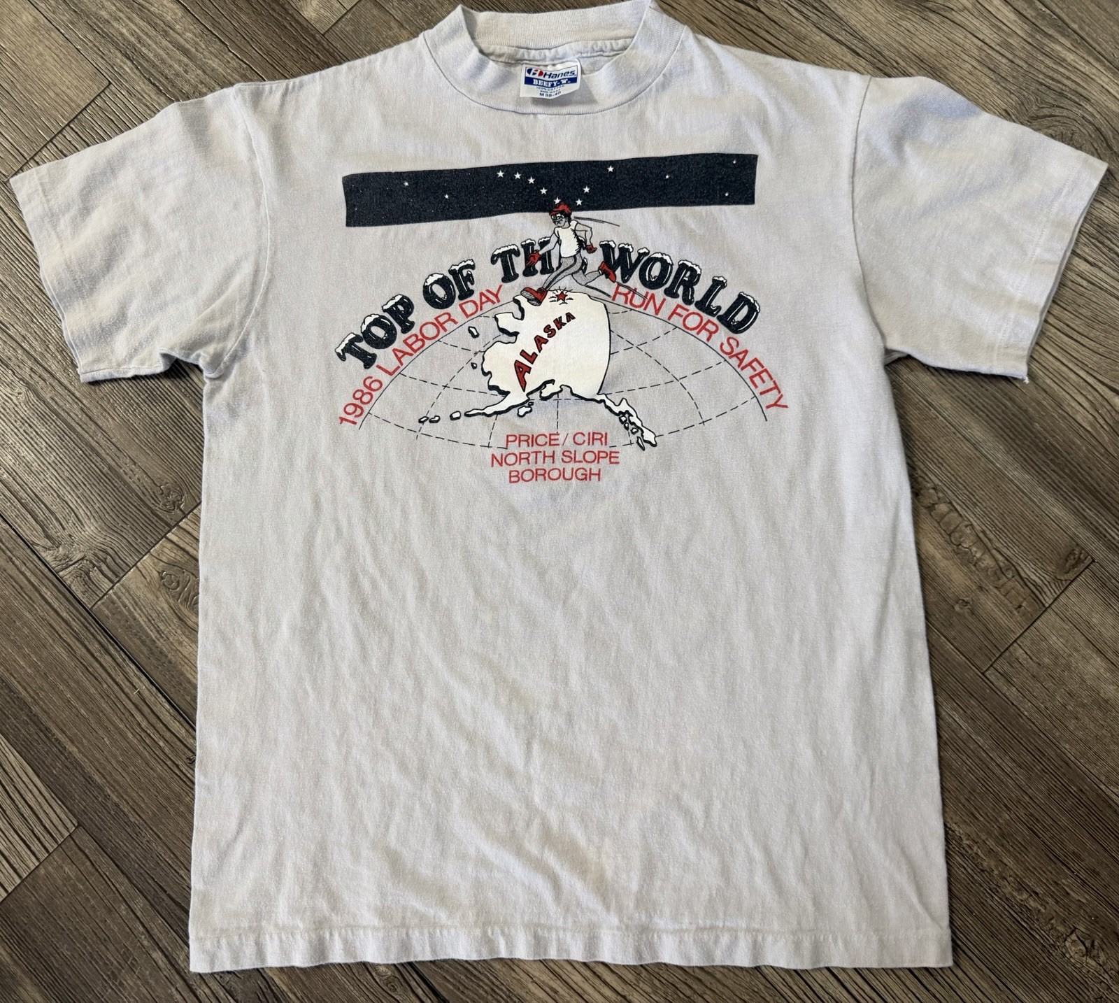 Vtg 1986 Alaska Run For Safety T Shirt M Hanes Beefy Single Stitch North Slope
