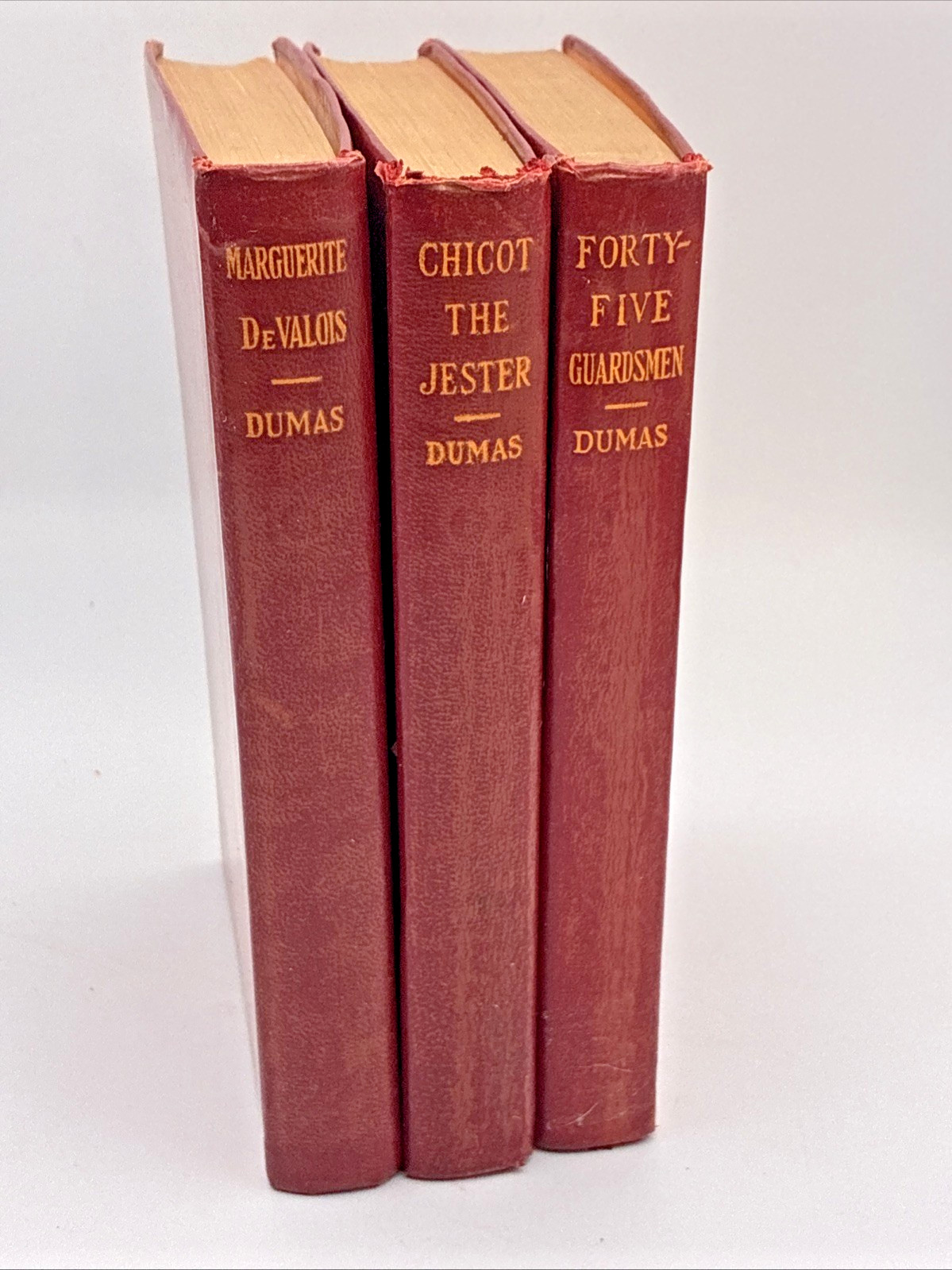 Valois Trilogy 3 Volume Set Alexandre Dumas  - Antique Leather, early 1900s