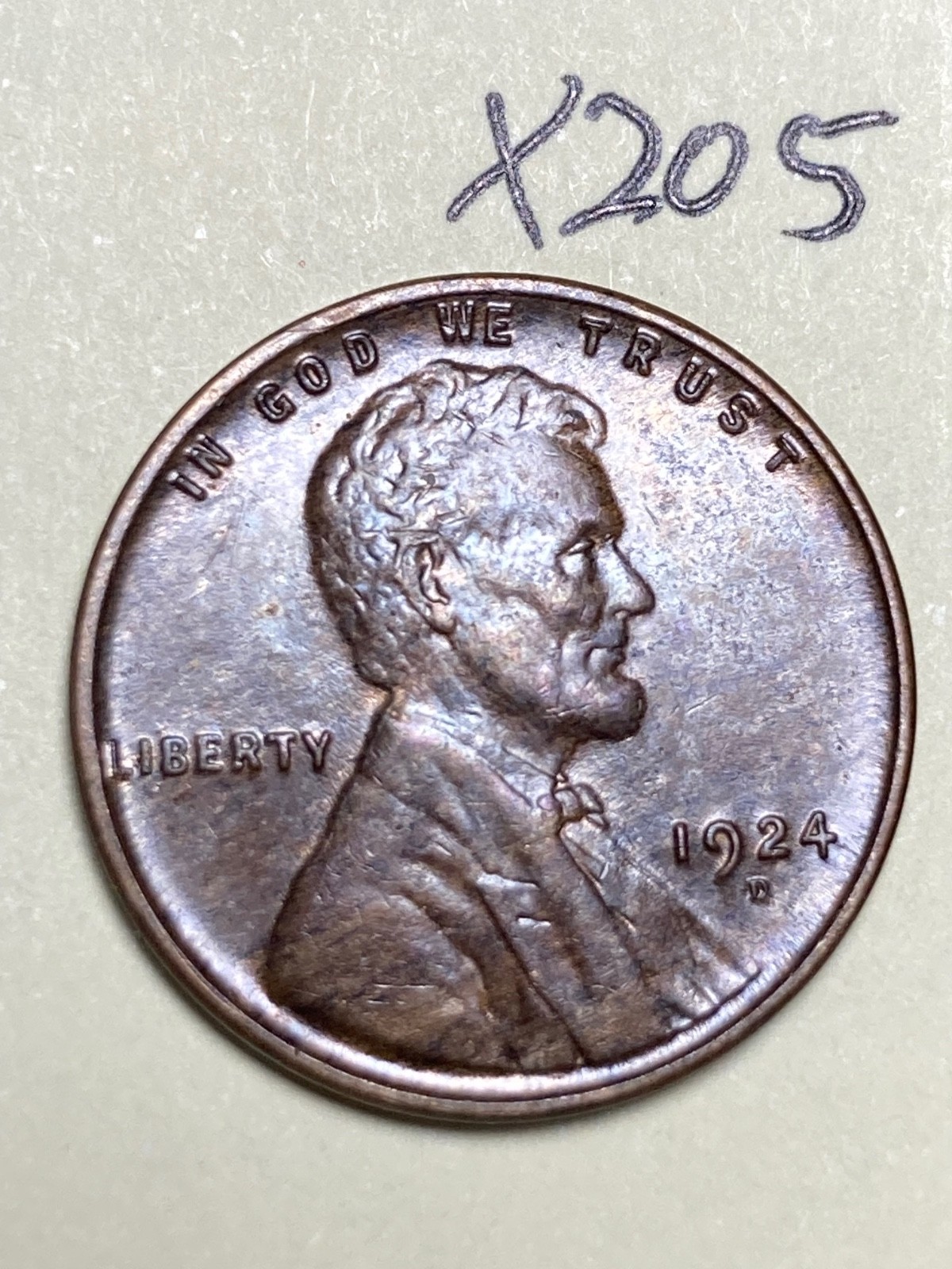 1924-D LINCOLN WHEAT CENT, #X205 1924-D LINCOLN WHEAT CENT, #X205