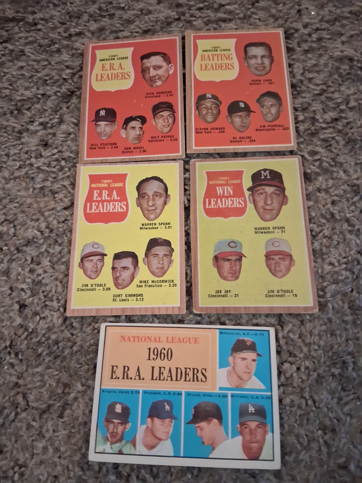 1961 1962 Topps Baseball League Leaders Lot Spahn Kaline Drysdale Howard Vintage