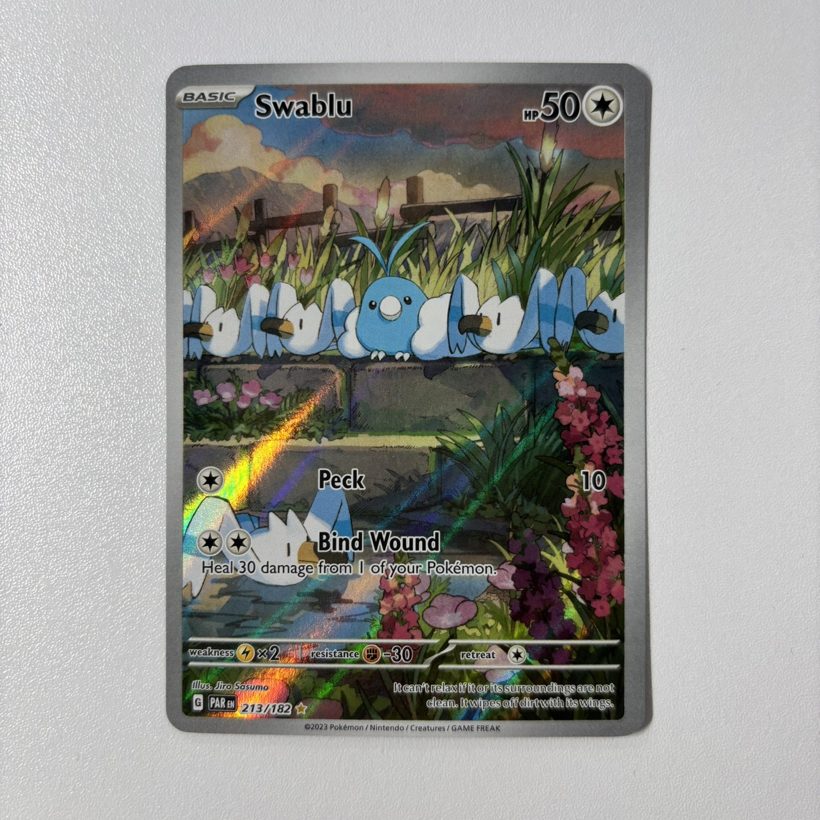 Pokemon TCG Swablu 213/182 SV04 Paradox Rift Illustration Rare Full Art Holo EN