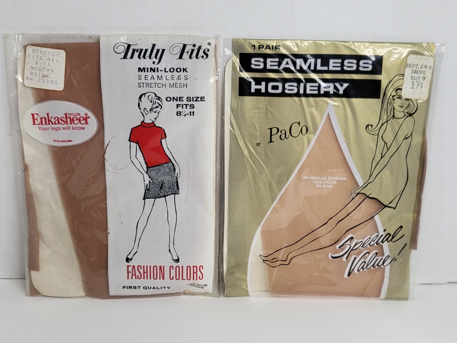 Lot Of 2 Vintage Packages Nylon Pantyhose Hoisery NEW OLD STOCK PaCo Enkasheer