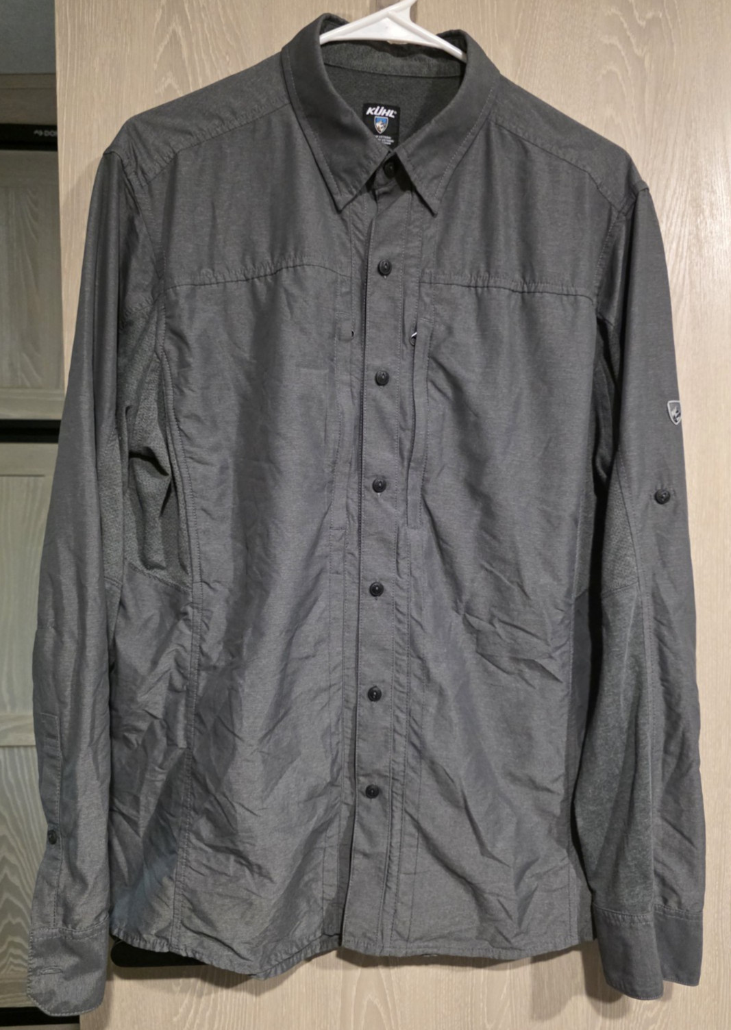 KUHL Battle Born Button Down Shirt Men\'s L Lightweight Dark Gray Long Sleeve
