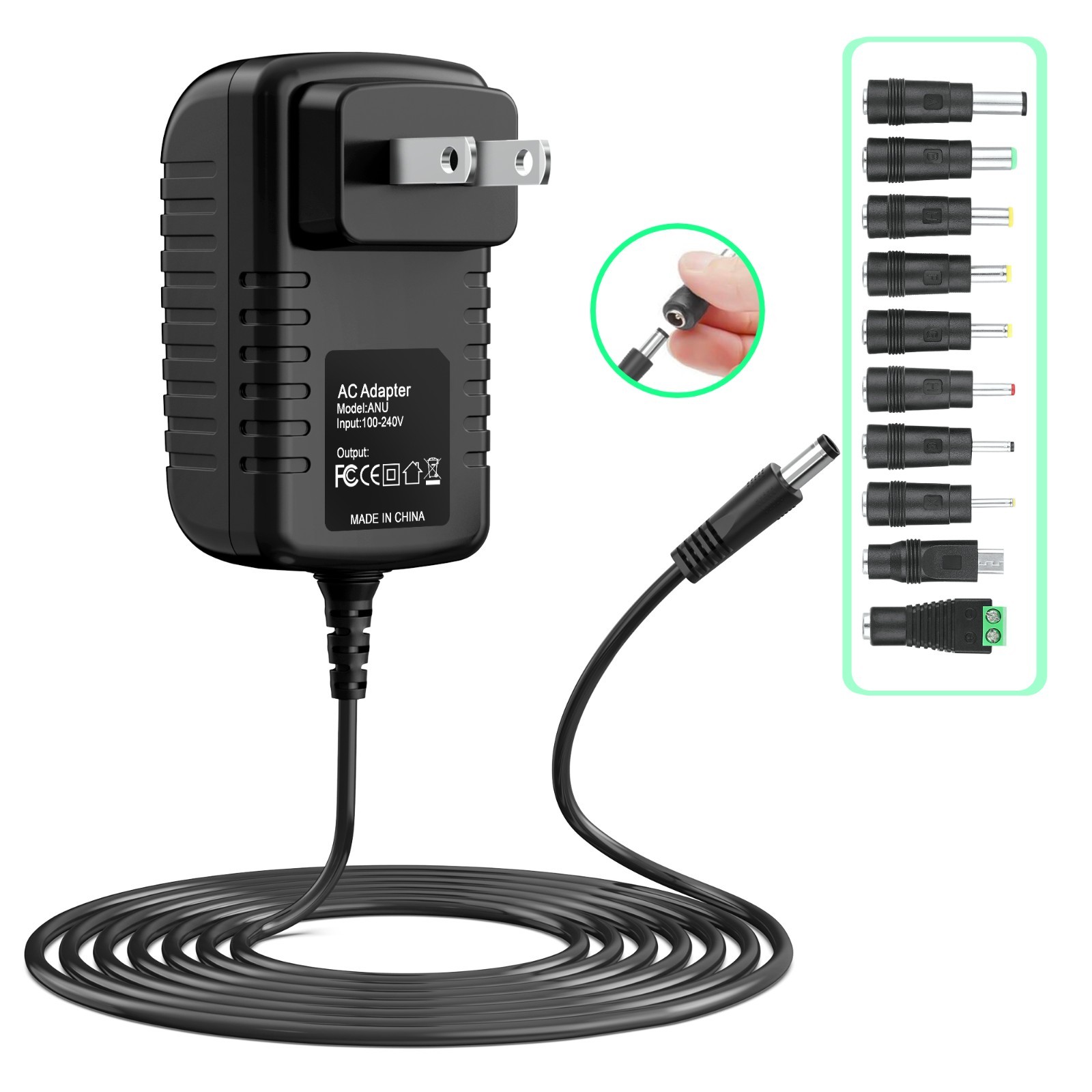 6V 2A AC/DC Power Adapter Cord with 10 Replacement Plug Tips