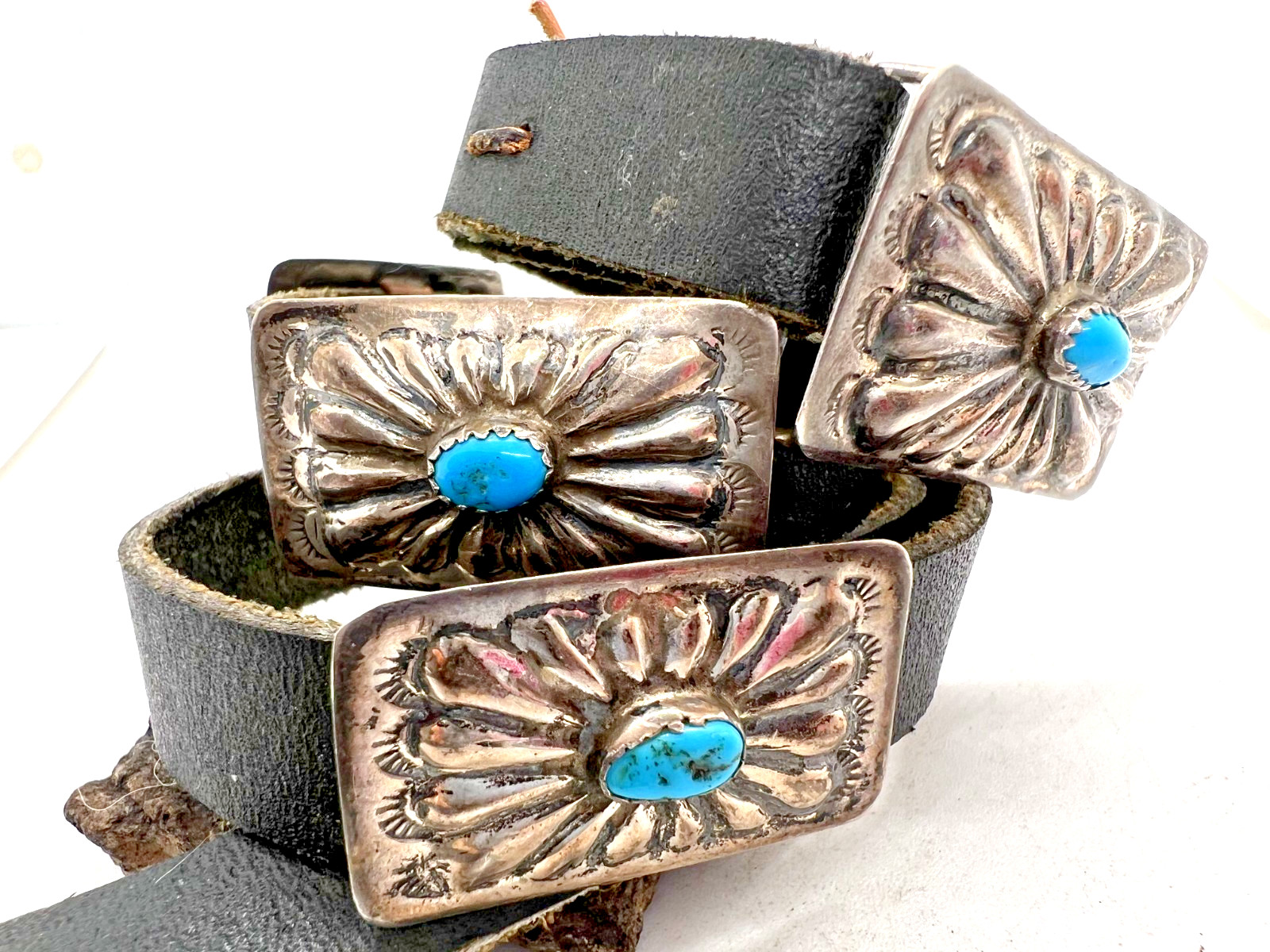 Old Pawn 6-piece Southwestern BLUE TURQUOISE CONCHO BELT hat band sterling 41